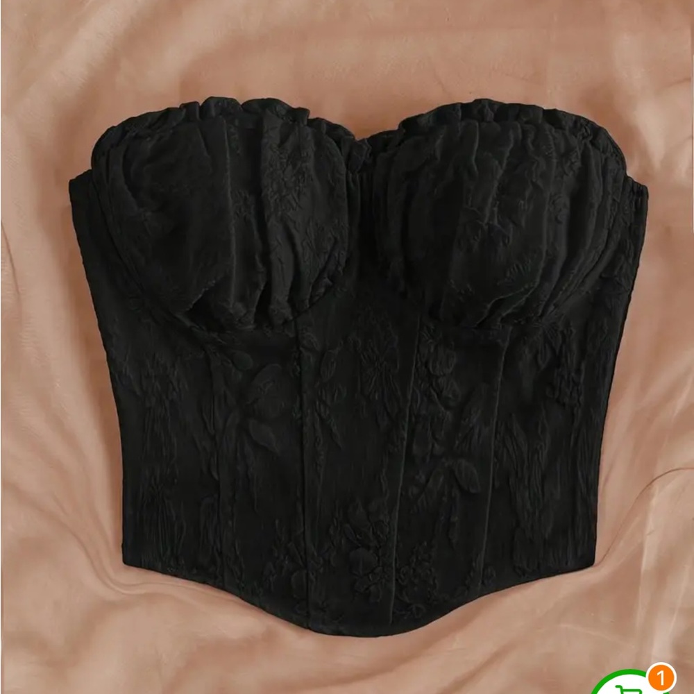 NWOT black brocade cropped bustier top, L.
